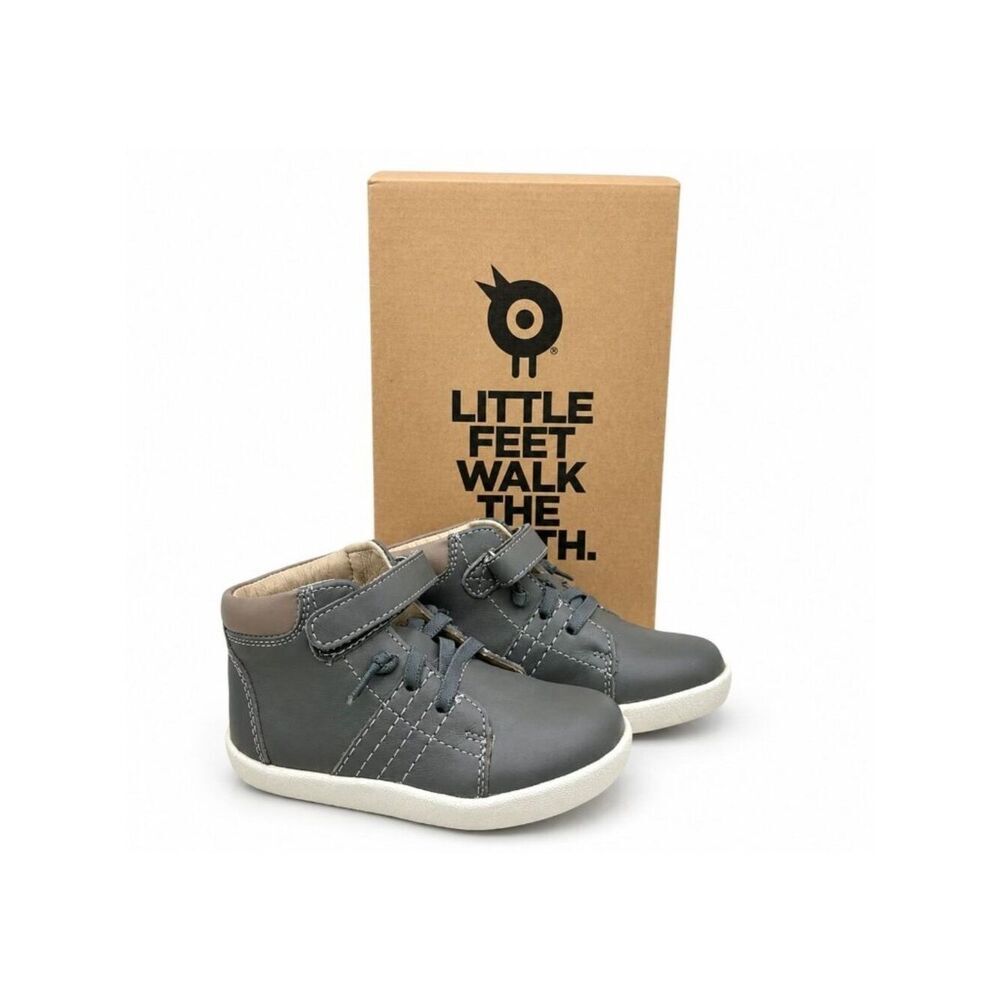 Leather Toddler High Top Sneakers Boys Size 9 Grey Taupe Hook and Loop Old Soles - Picture 3 of 9